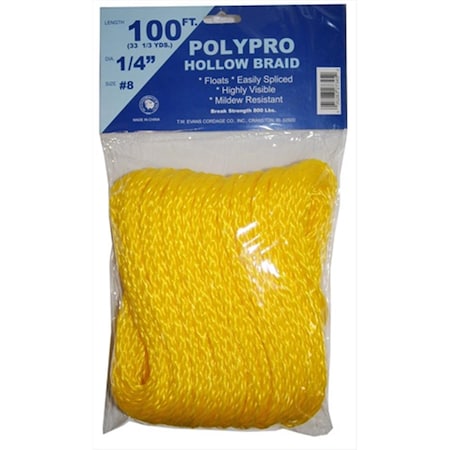 .25 In. X 100 Ft. Hollow Braid Polypro Rope In Yellow